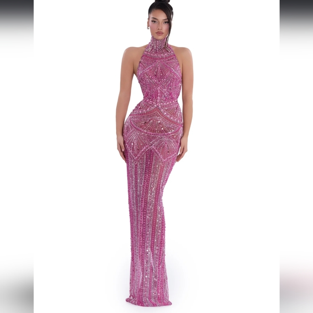 Glamorous Pink Backless Evening Gown